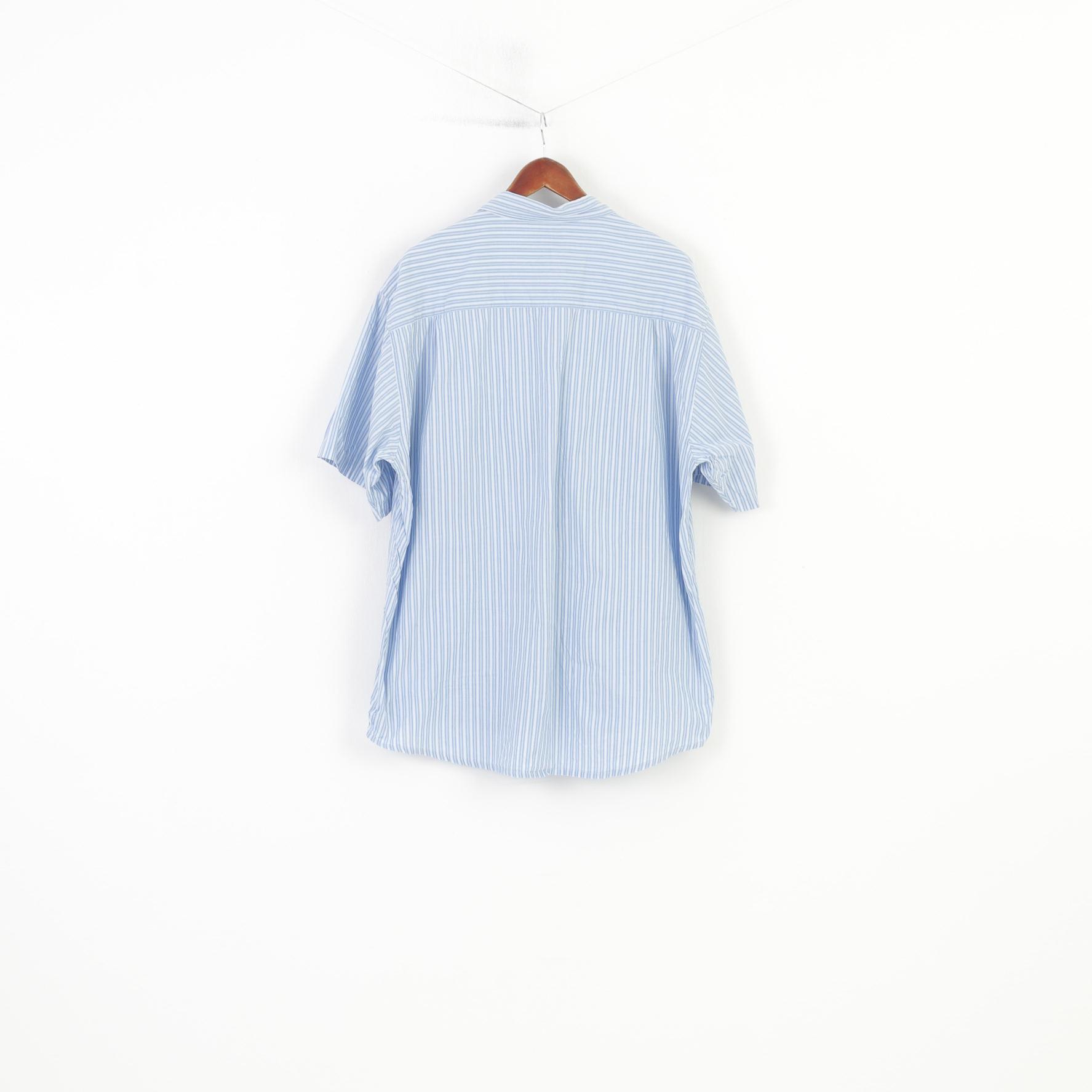 Logan Uomo 2XL Camicia casual Manica corta a righe in cotone Blu Racing Classico elegante