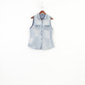 George Women 14 42 M Vest Denim  Detailed Cotton Pockets Jeans Blue Sleeveless Bottoms  Vintage Top