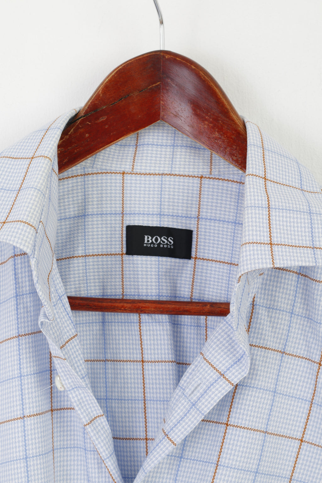 Hugo Boss Camicia casual da uomo 40 15 3/4 XL Top a maniche lunghe in cotone a quadri blu