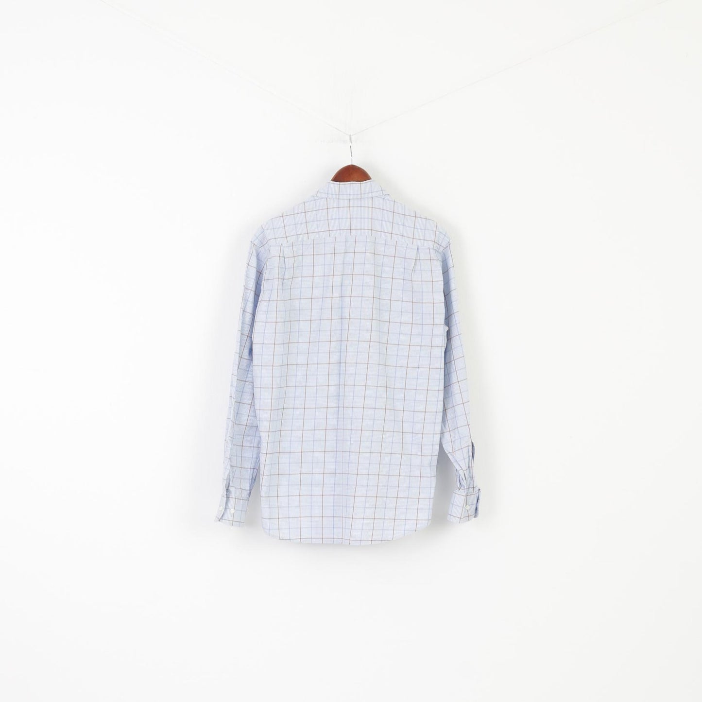 Hugo Boss Camicia casual da uomo 40 15 3/4 XL Top a maniche lunghe in cotone a quadri blu