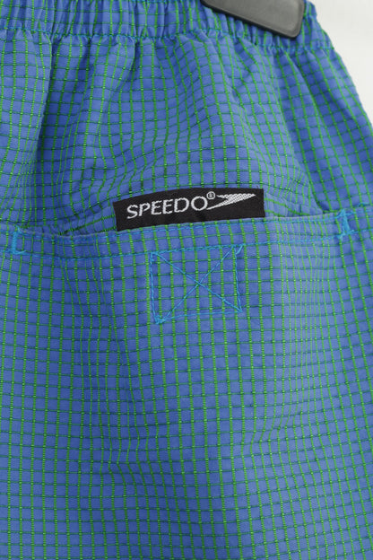 Speedo Men M Shorts Bleu À Carreaux Entraînement Sportswear Poches Pantalon