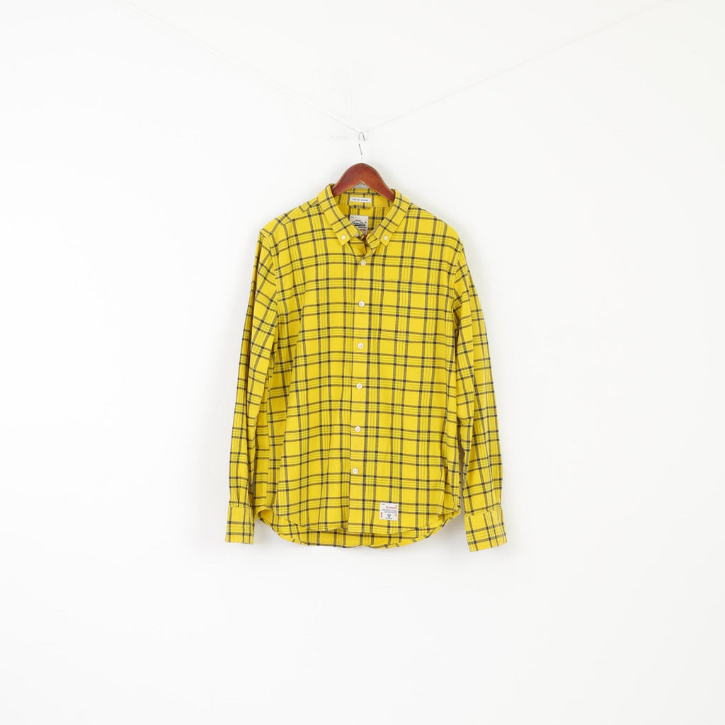 Superdry Men XXL (XL) Casual Shirt Yellow Check Vintage The Dry Oxford Pocket Top