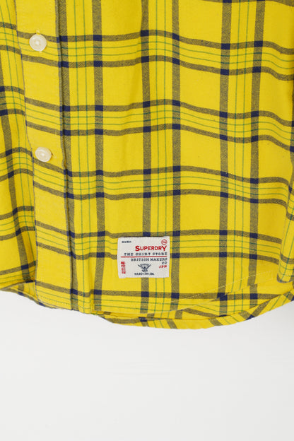 Superdry Men XXL (XL) Casual Shirt Yellow Check Vintage The Dry Oxford Pocket Top