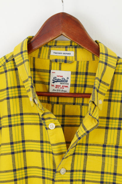 Camicia casual da uomo XXL (XL) Superdry con motivo a quadri gialli vintage The Dry Oxford Pocket Top