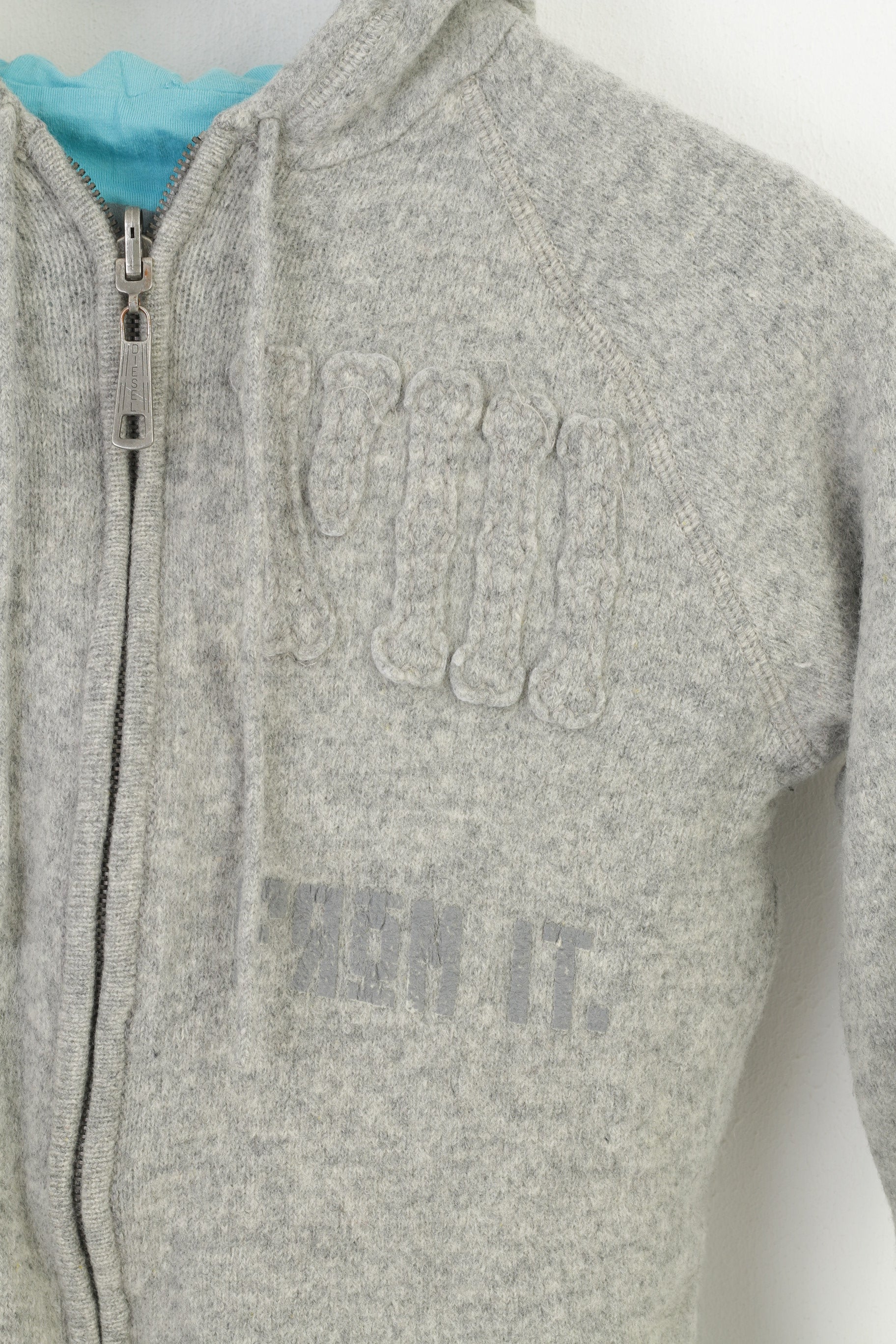 Diesel Women M  S Sweatshirt  Sweater Grey Wool Zip Up Hooded  Jumper Vintage  Top