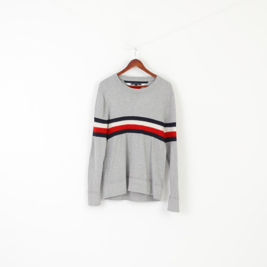 Tommy Hilfiger Men L (M) Jumper Gray Cotton Wool Blend Classic Crew Neck Sweater