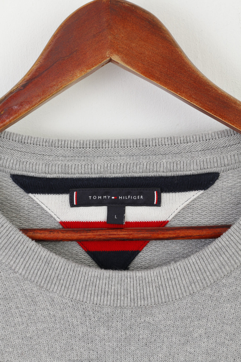 Tommy Hilfiger Men L (M) Jumper Gray Cotton Wool Blend Classic Crew Neck Sweater