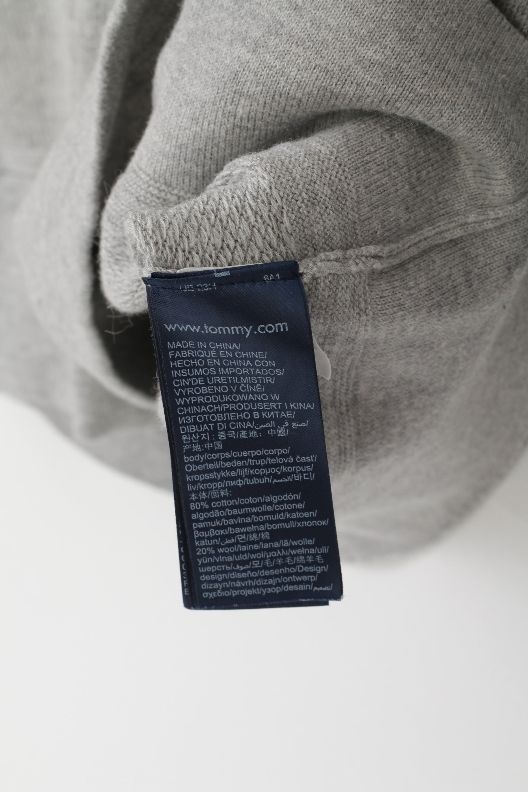 Tommy Hilfiger Hommes L (M) Pull Gris Coton Laine Mélange Classique Ras Du Cou Pull