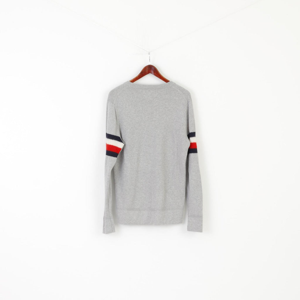 Tommy Hilfiger Men L (M) Jumper Gray Cotton Wool Blend Classic Crew Neck Sweater