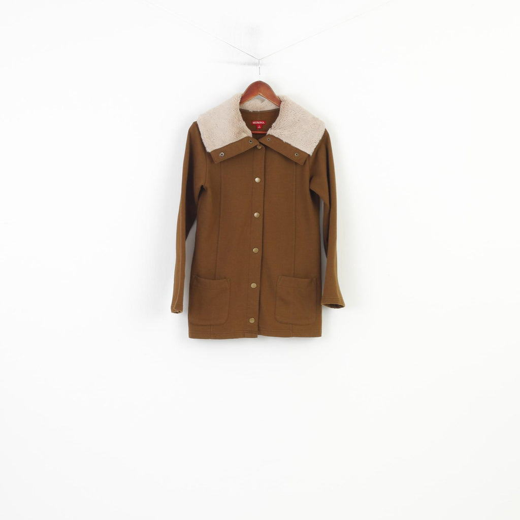Merona Women S Jacket Brown Padded Snap Bottoms Fur Collar Vintage Cotton Top
