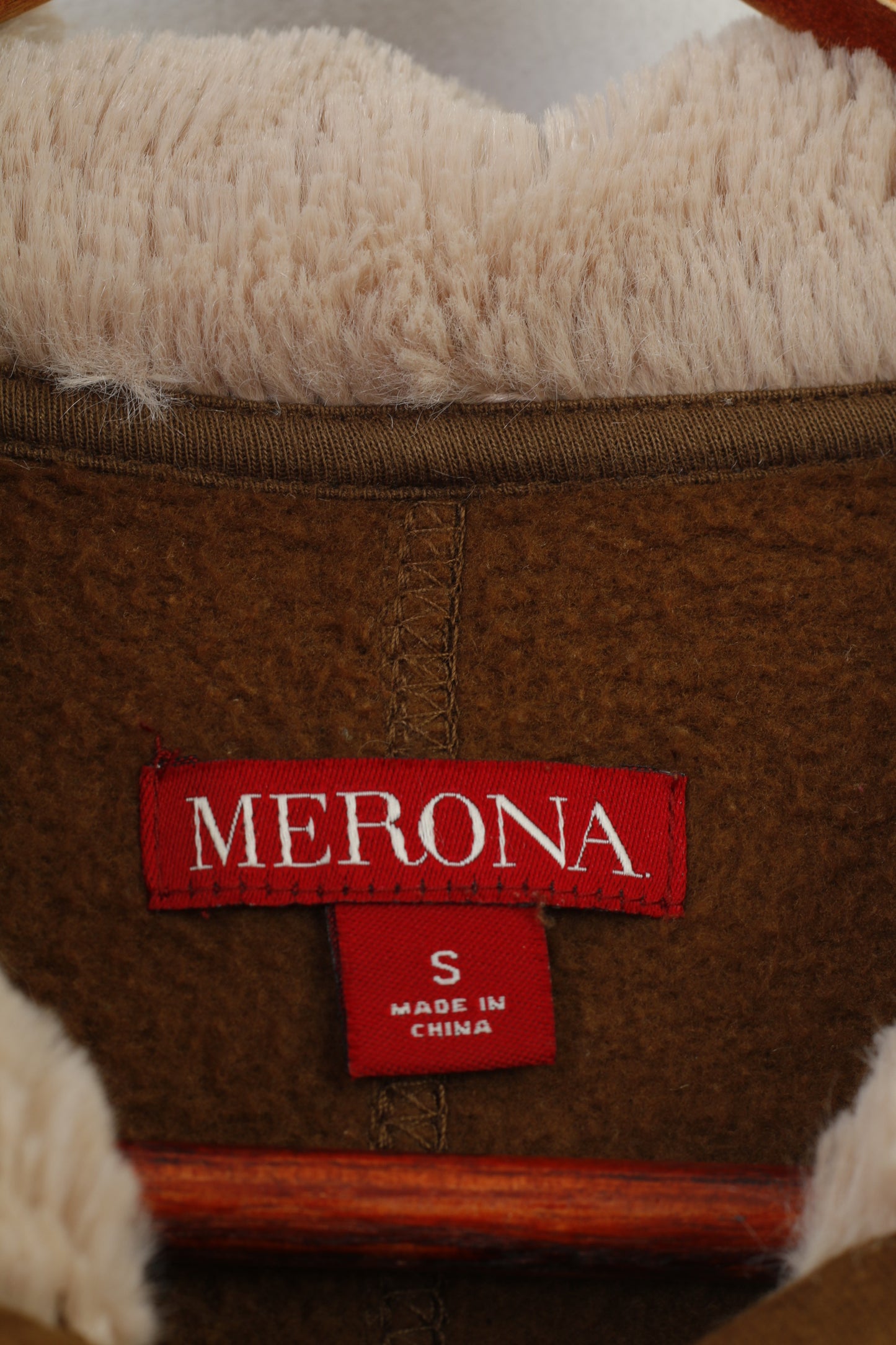 Merona Women S Jacket Brown Padded Snap Bottoms Fur Collar Vintage Cotton Top