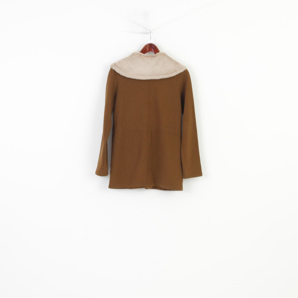 Merona Women S Jacket Brown Padded Snap Bottoms Fur Collar Vintage Cotton Top