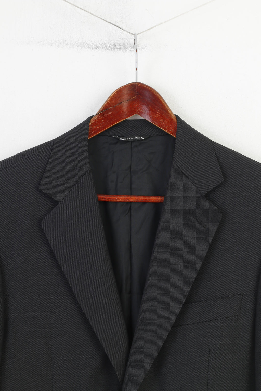 Canali Men 46 Blazer Navy Wool Single Breasted Italy Shoulder Pads Vintage Jacket