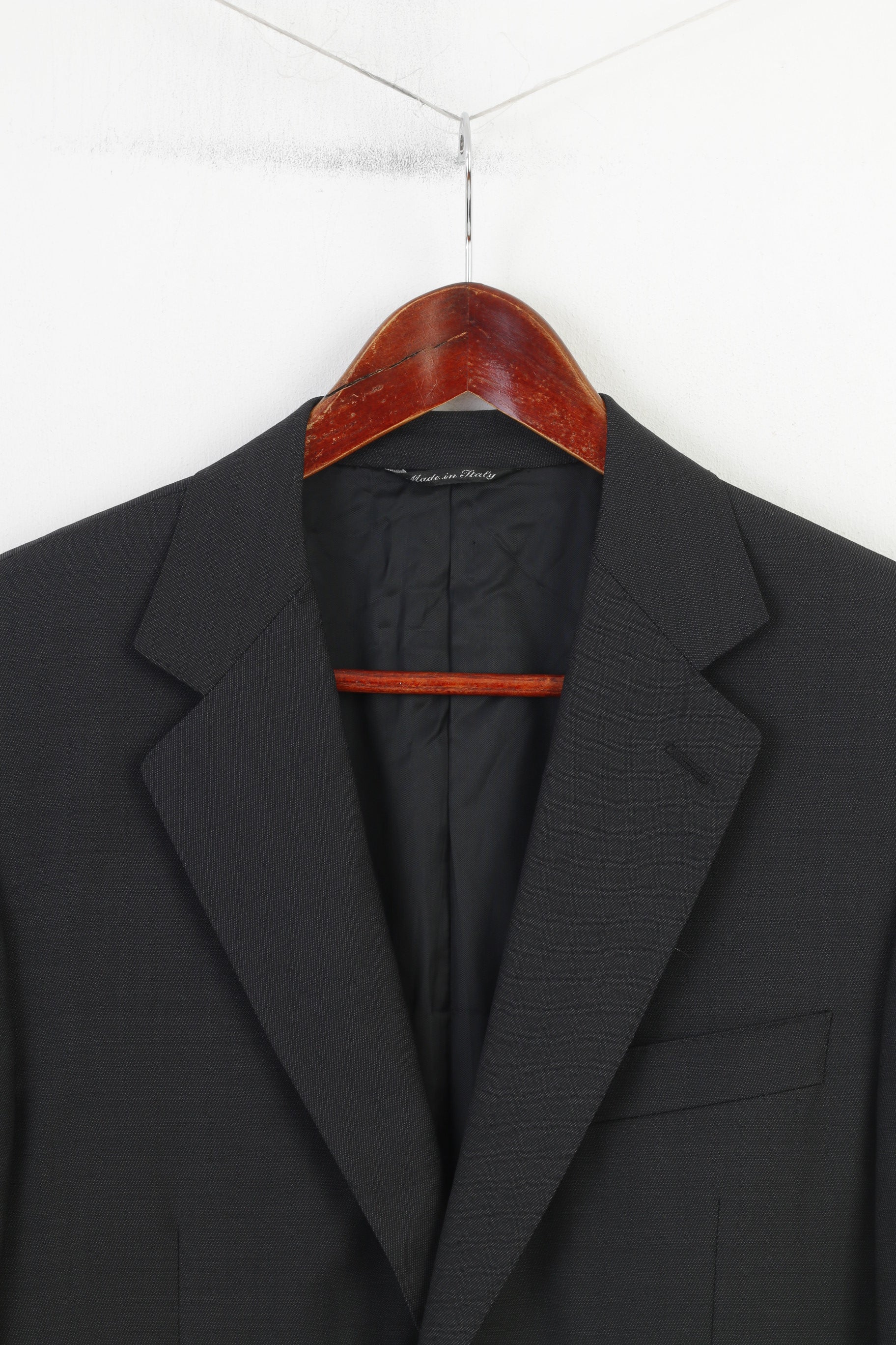 Canali Men 46 Blazer Navy Wool Single Breasted Italy Shoulder Pads Vintage Jacket
