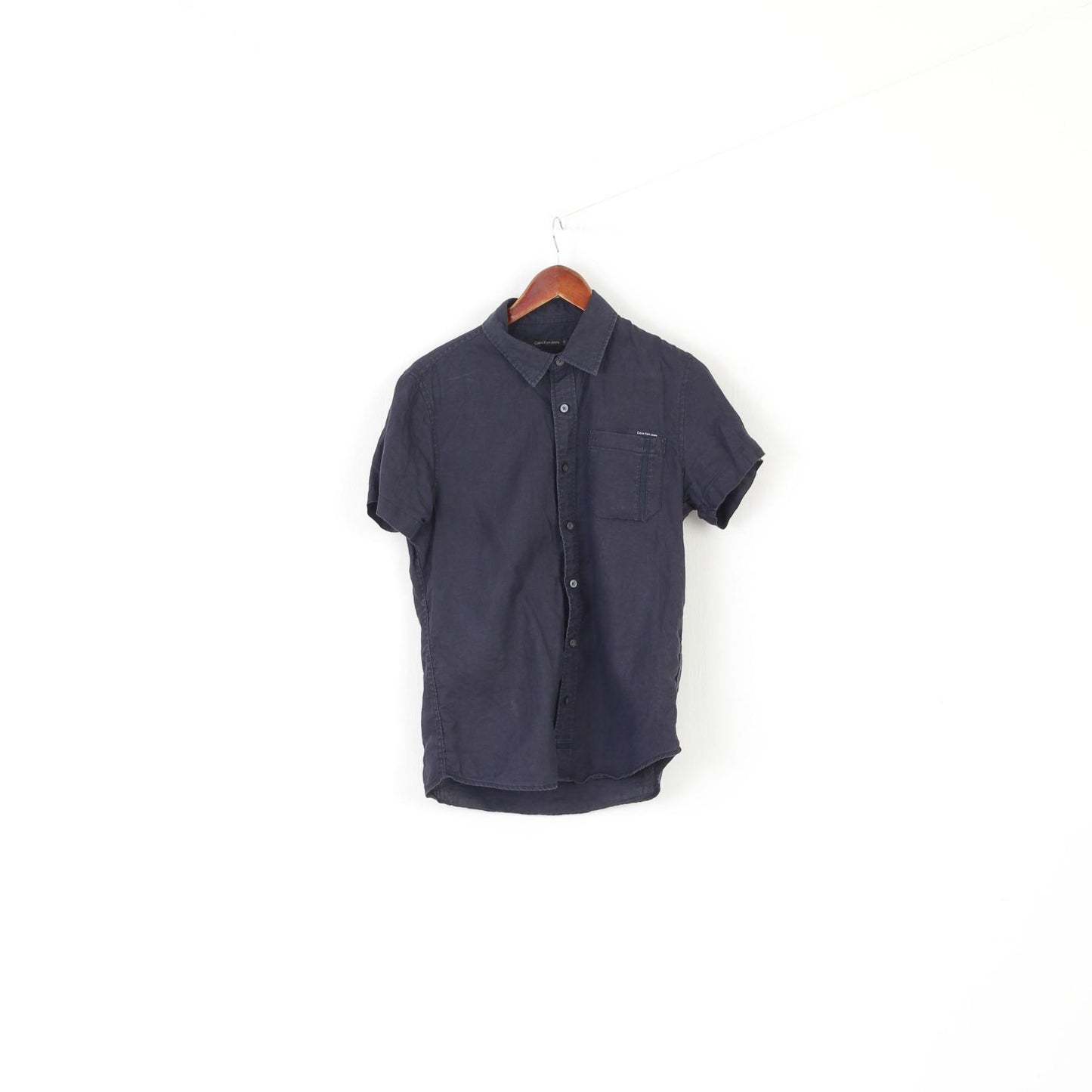 Calvin Klein Jeans Men S Casual Shirt Navy 100% Linen Summper Pocket Top