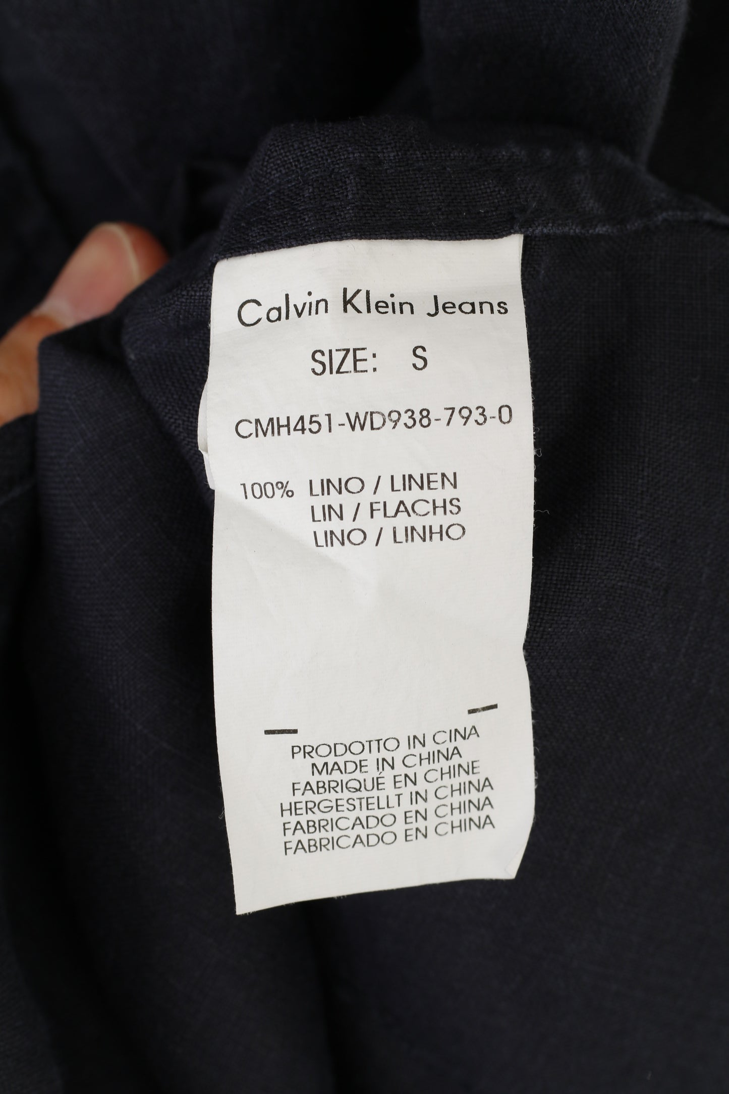 Calvin Klein Jeans Camicia casual da uomo Navy 100% lino Top con tasca estiva