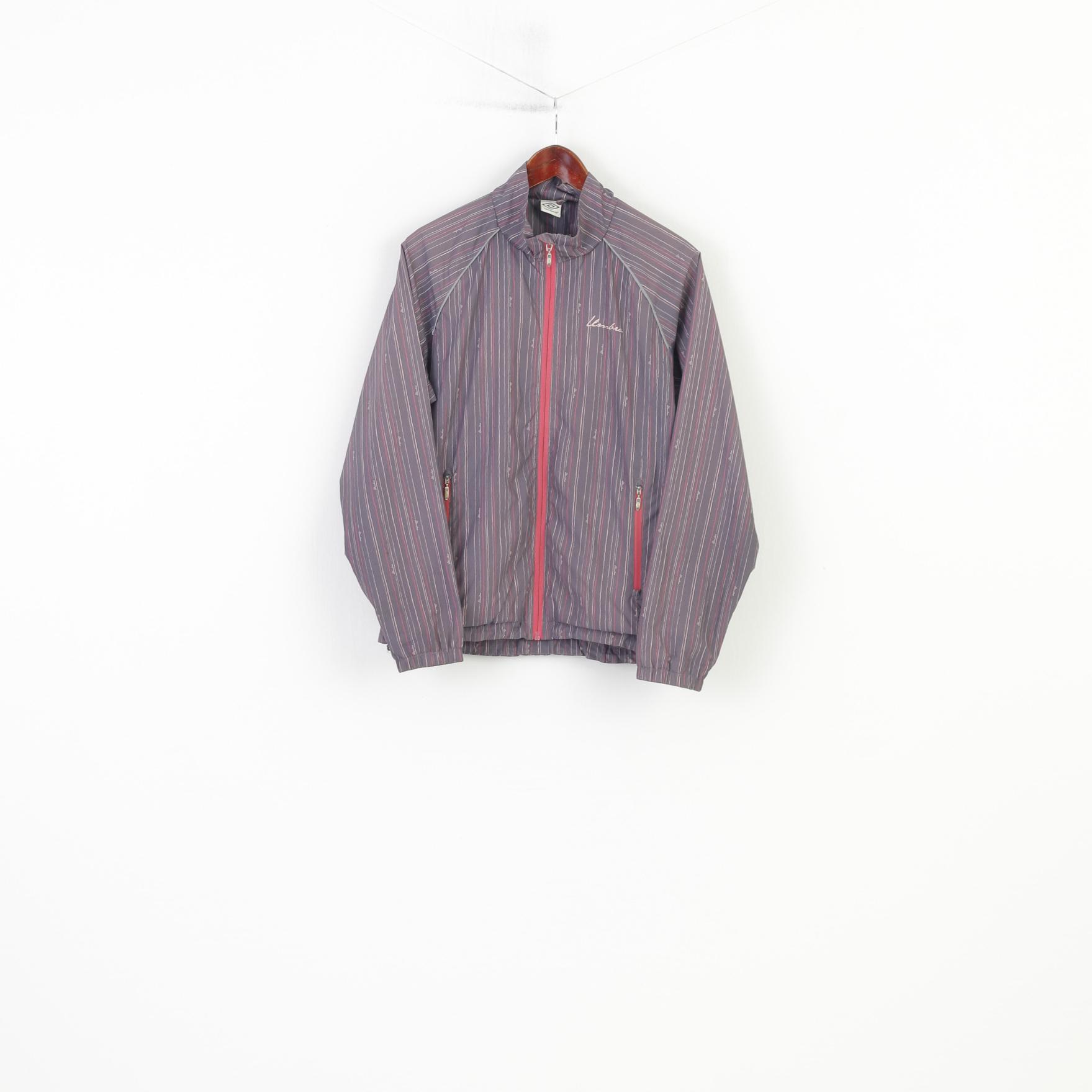 Umbro Women 40 L Jacket Striped Pink Outwear Full Zipper Lightweight Vintage Top