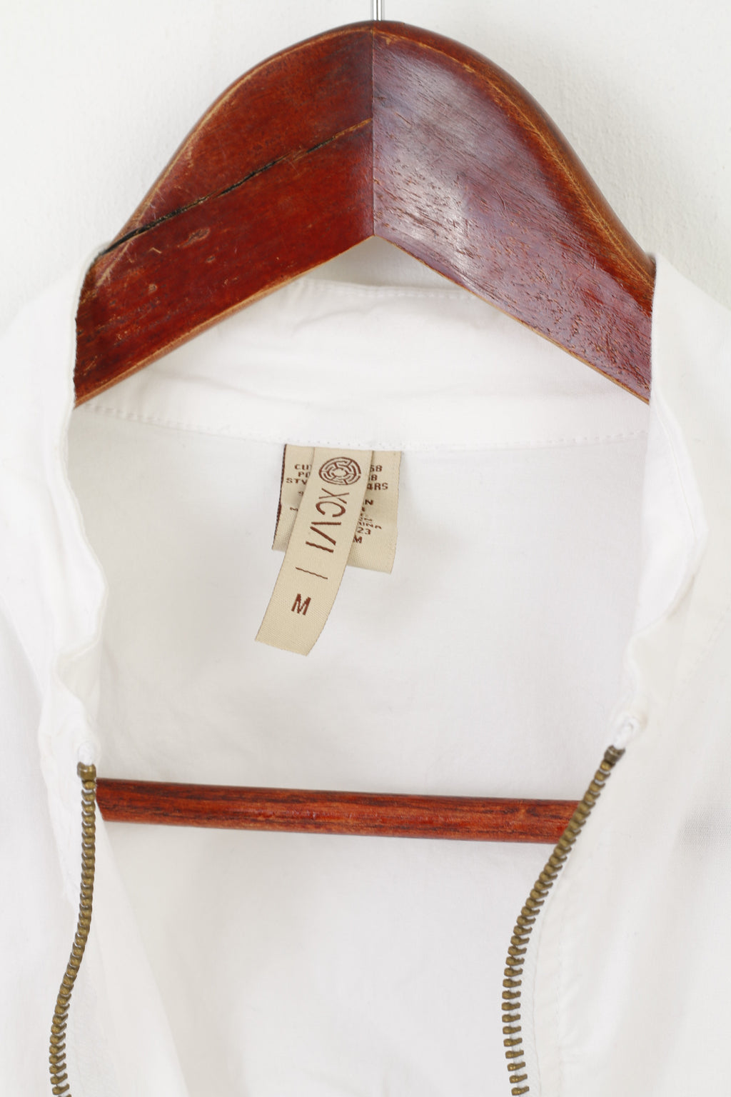 XCVI Women M Jacket White Cotton Lycra Fit Full Zipper Stretch Raw Edge Top