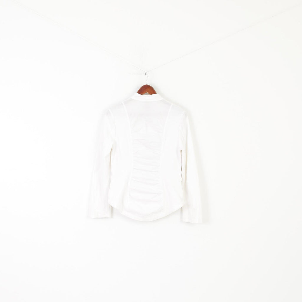XCVI Women M Jacket White Cotton Lycra Fit Full Zipper Stretch Raw Edge Top