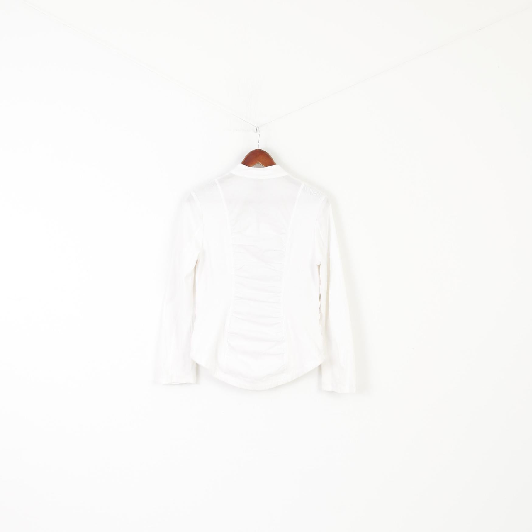 XCVI Women M Jacket White Cotton Lycra Fit Full Zipper Stretch Raw Edge Top