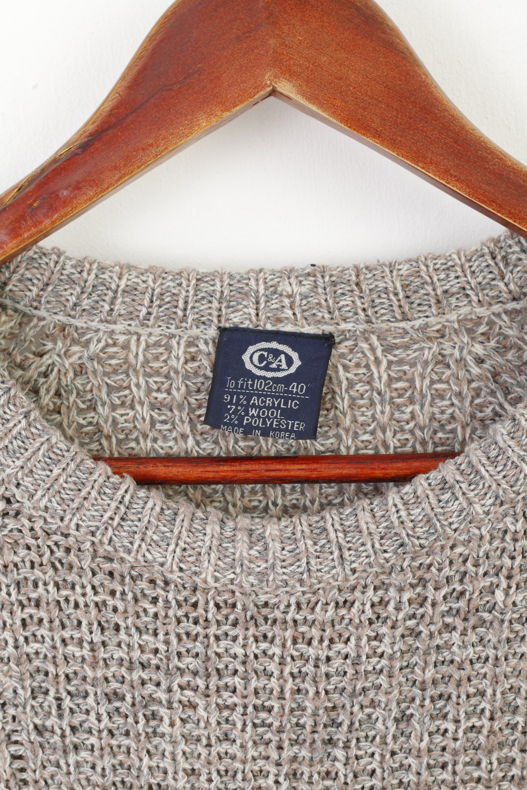 C&amp;A Homme 40 L Pull Gris Tricot Laine Acrylique Mélangée Col Rond Pull Classique