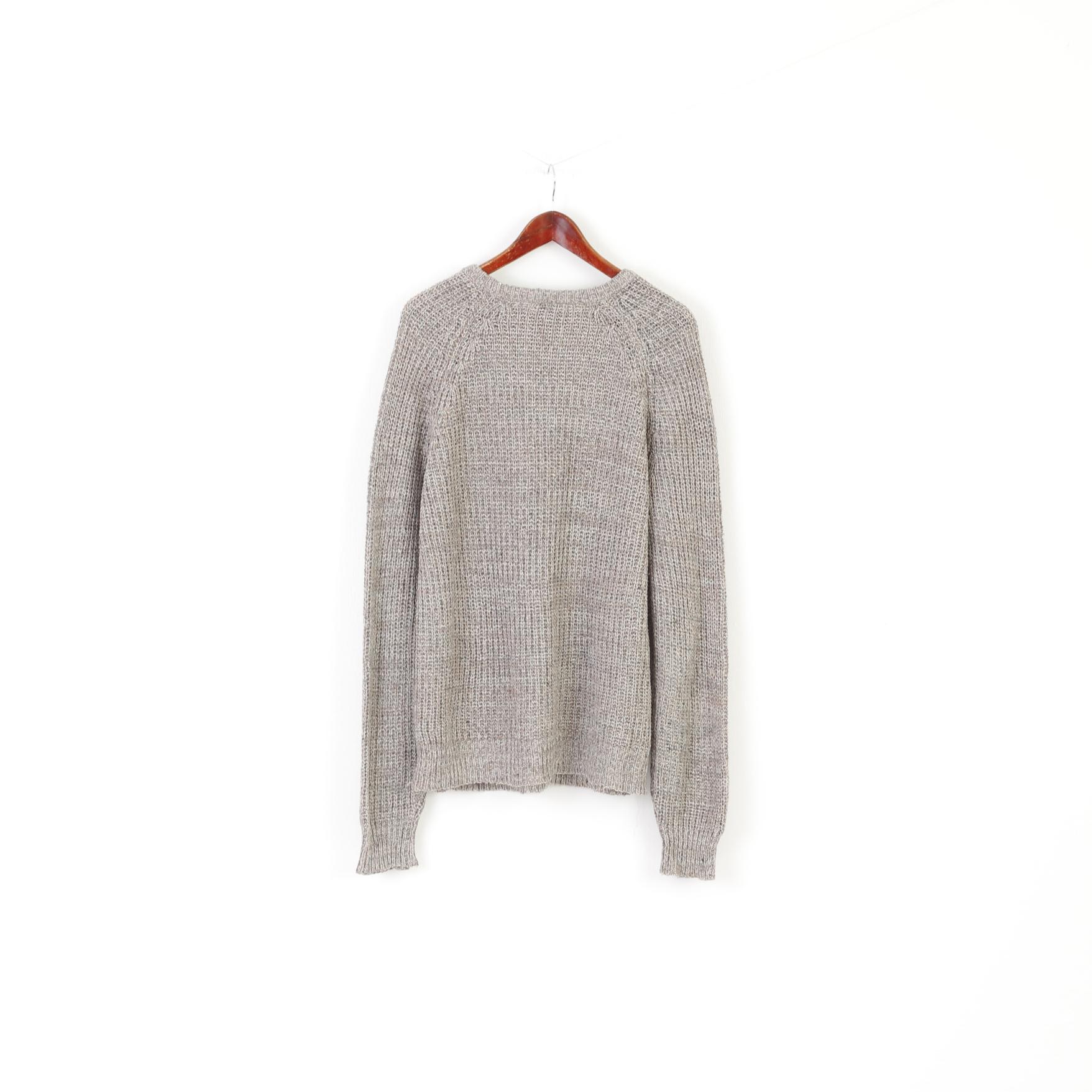 C&amp;A Homme 40 L Pull Gris Tricot Laine Acrylique Mélangée Col Rond Pull Classique