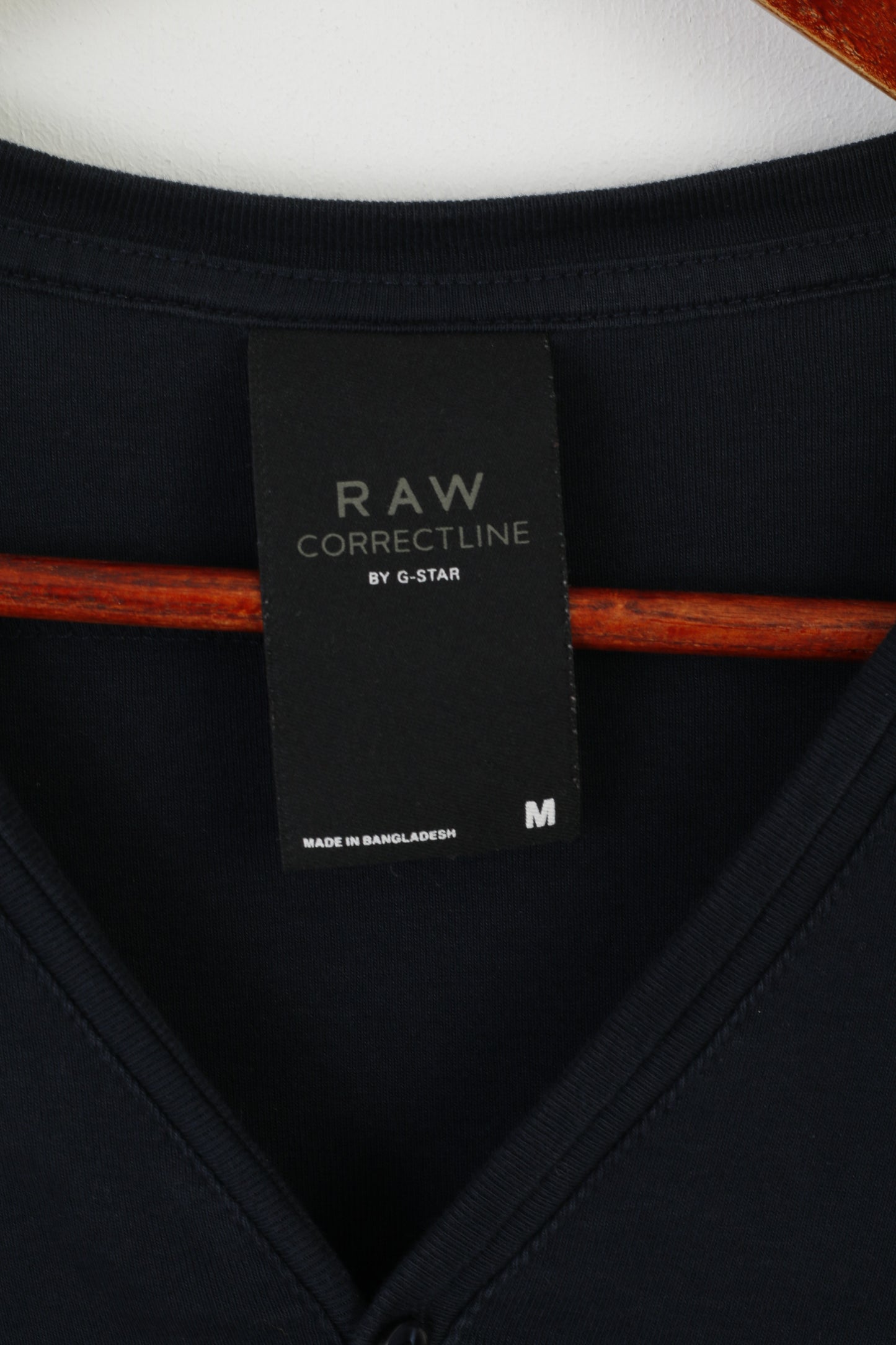 RAW Correctline by G-Star Men M Shirt Navy Cotton Stretch V-Neck Plain Top