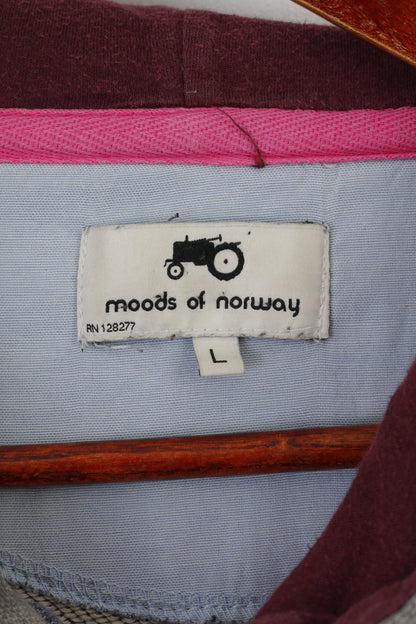 Moods Of Norvège Hommes L Sweat Gris Coton Boutonné Design Vintage Haut À Capuche