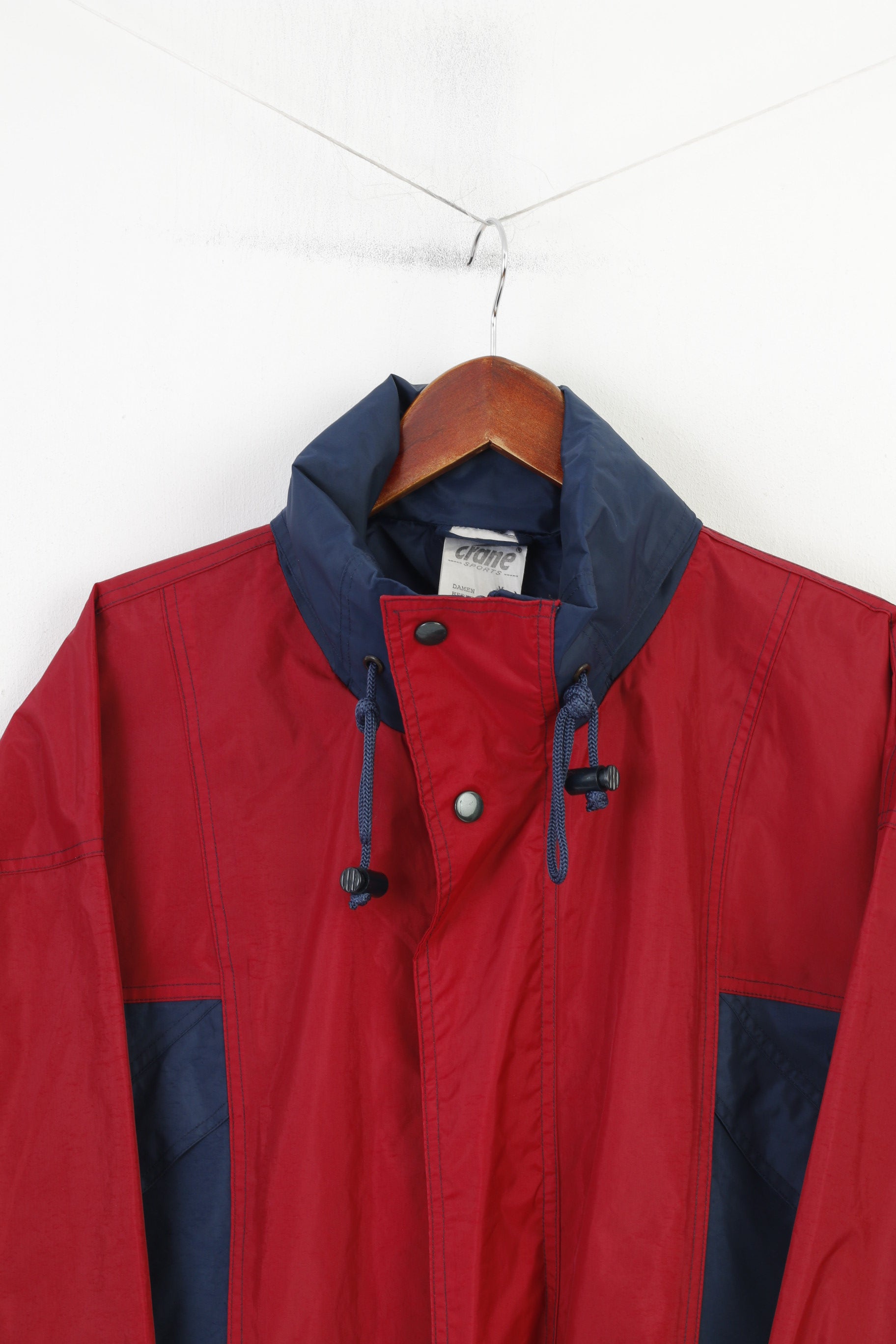 Crane Sports Uomo M Giacca con cappuccio in nylon impermeabile blu scuro con cerniera intera vintage