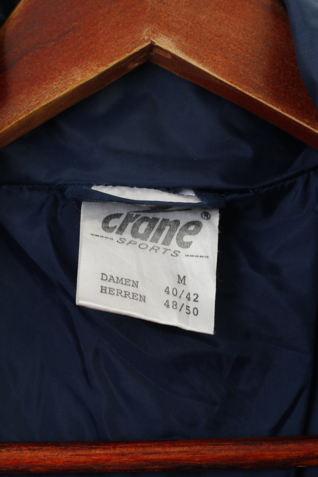 Crane Sports Uomo M Giacca con cappuccio in nylon impermeabile blu scuro con cerniera intera vintage