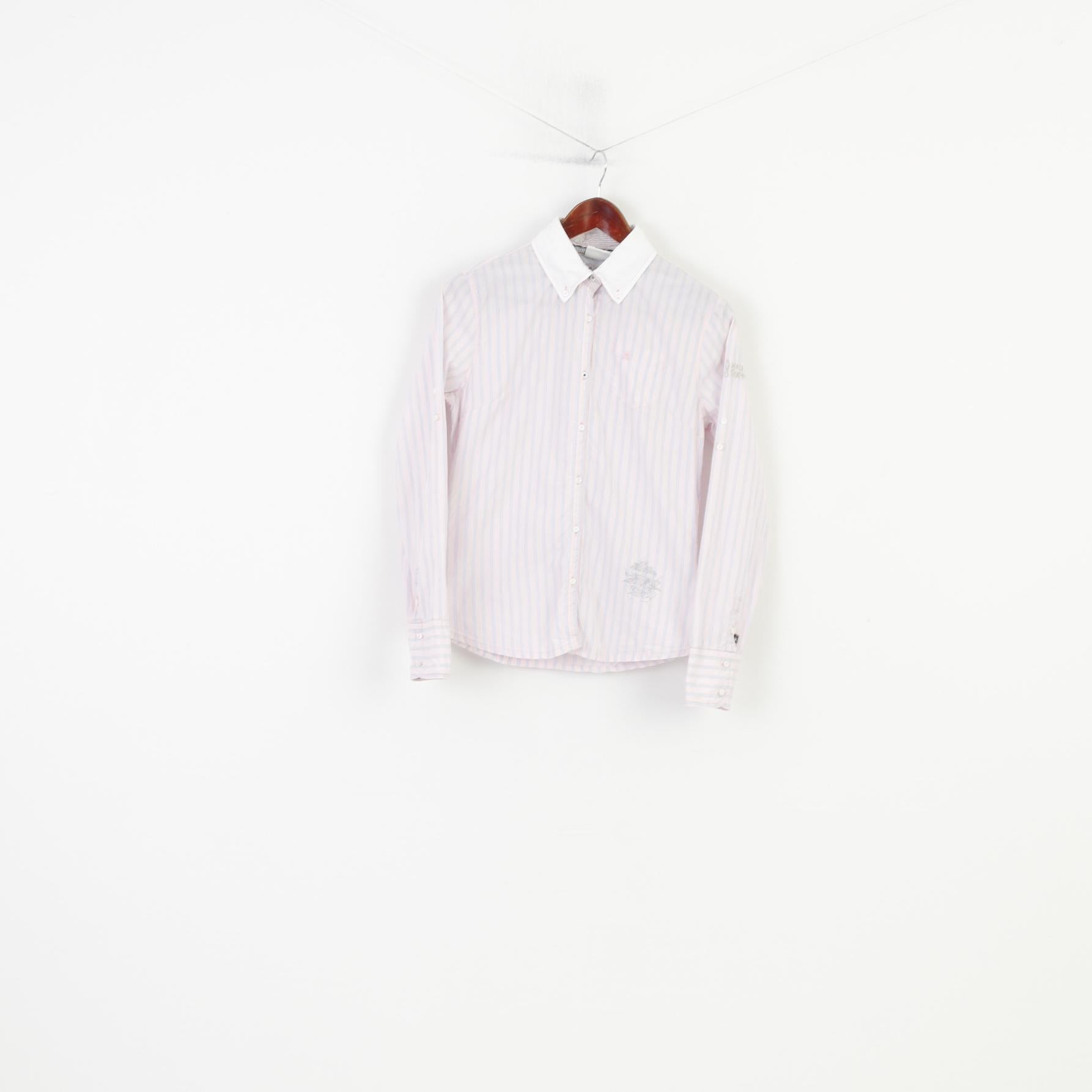 Gaastra Women M Casual Shirt Pink Cotton Striped Long Sleeve Collar Classic Top