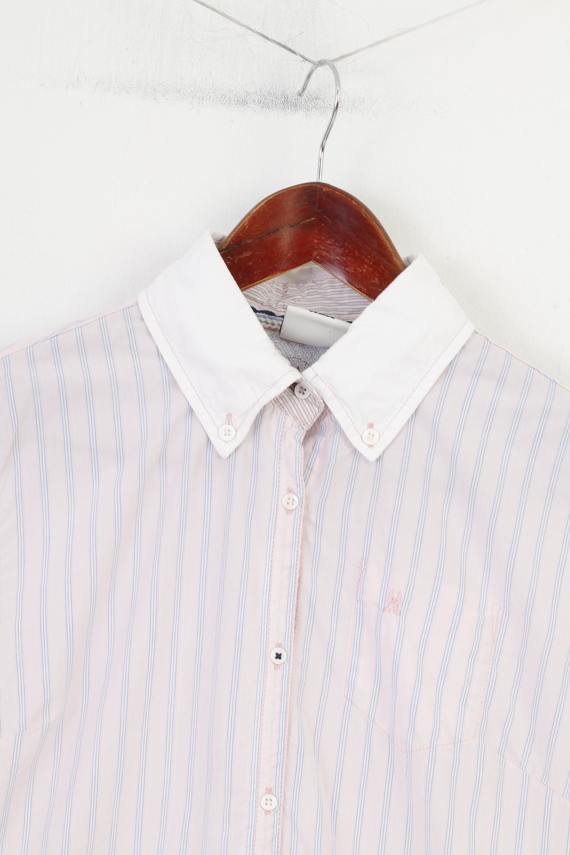 Gaastra Women M Casual Shirt Pink Cotton Striped Long Sleeve Collar Classic Top