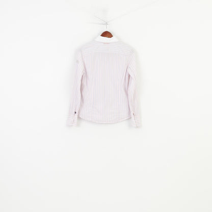 Gaastra Women M Casual Shirt Pink Cotton Striped Long Sleeve Collar Classic Top
