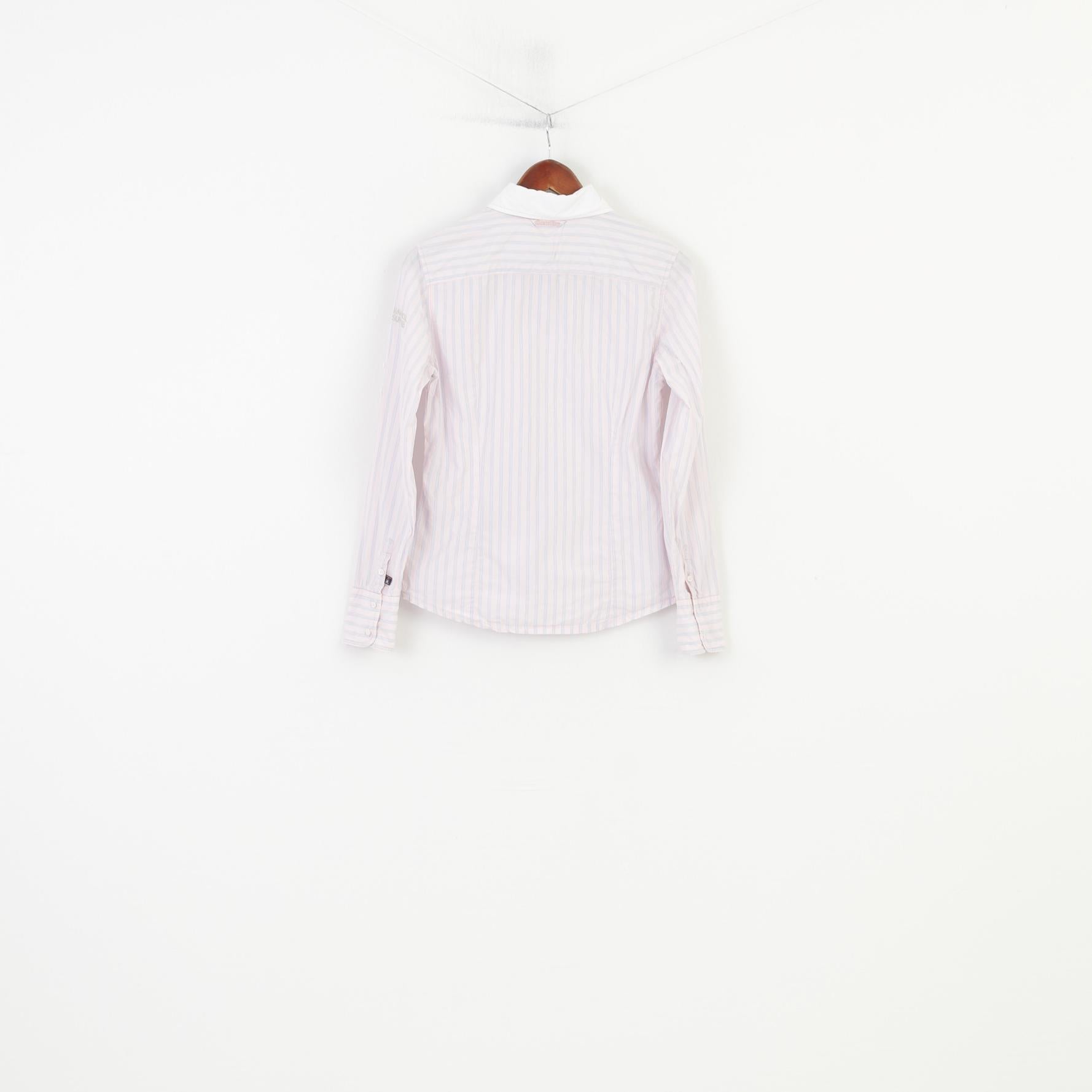 Gaastra Women M Casual Shirt Pink Cotton Striped Long Sleeve Collar Classic Top