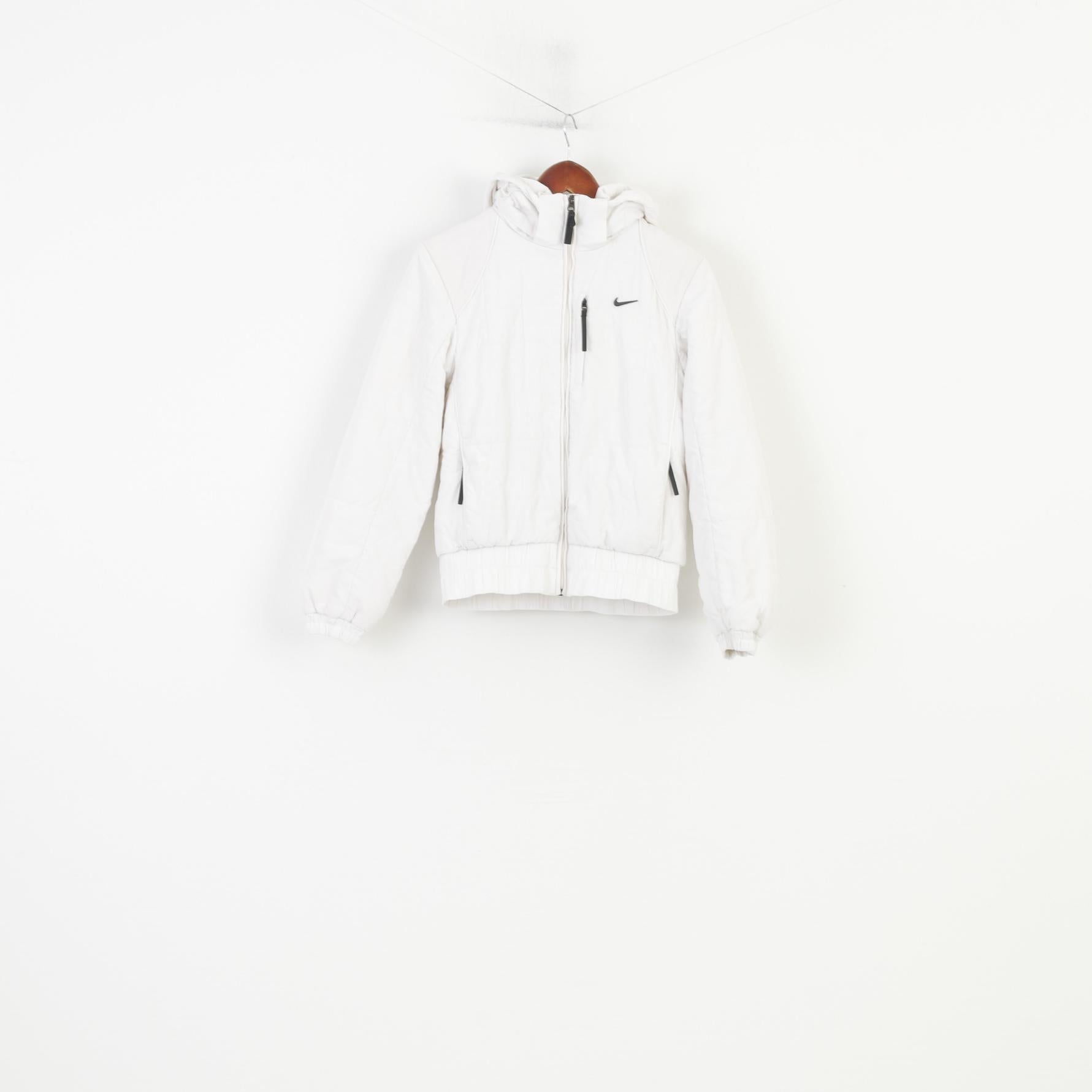 Nike Women 34 Jacket White Padded Hood Pockets Outwear Sport Vintage Top
