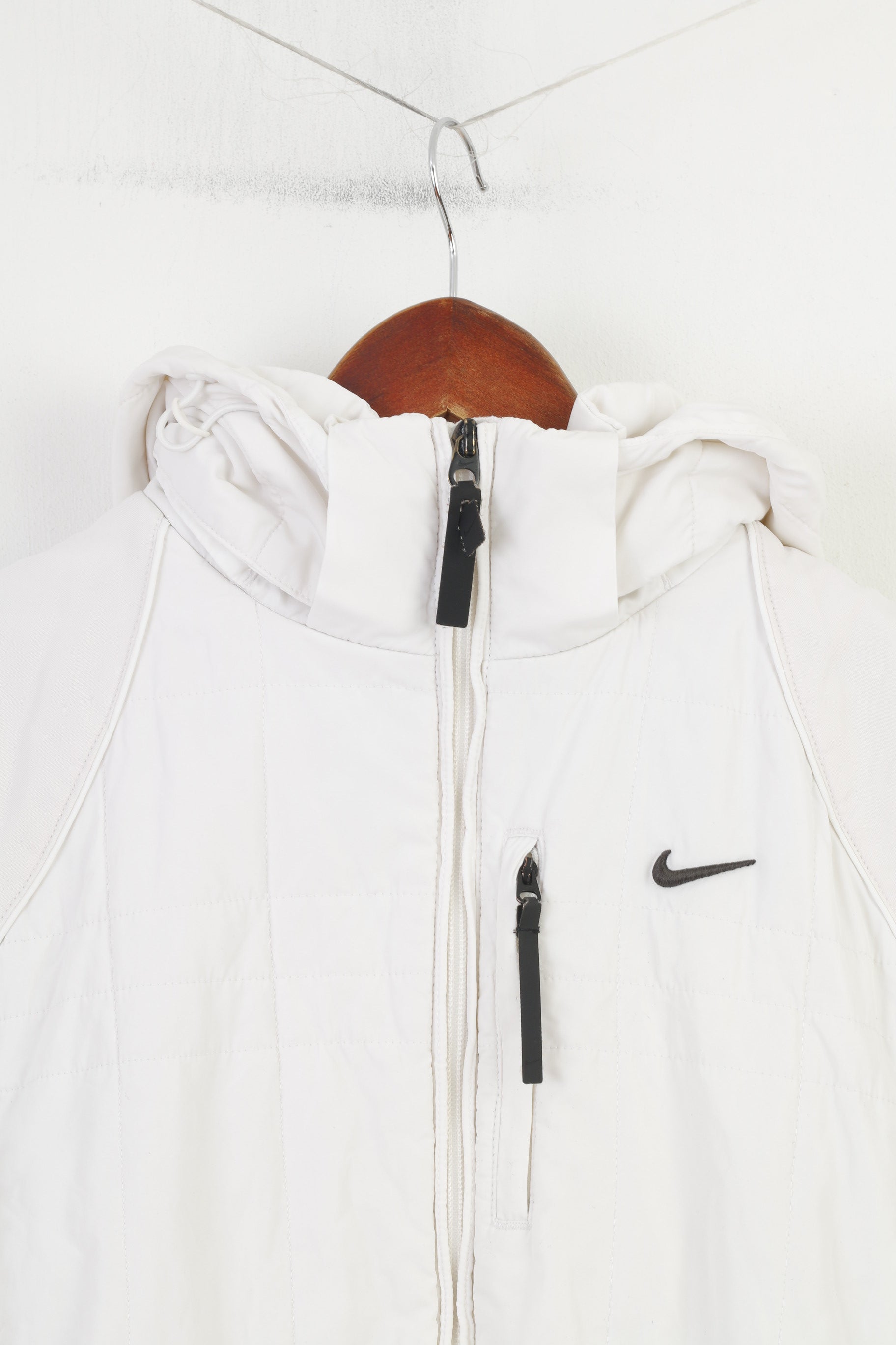 Nike Women 34 Jacket White Padded Hood Pockets Outwear Sport Vintage Top
