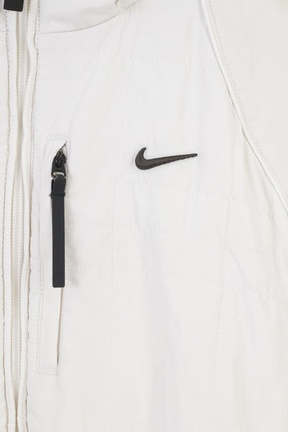 Nike Femme 34 Veste Blanc Rembourré Capuche Poches Outwear Sport Vintage Top