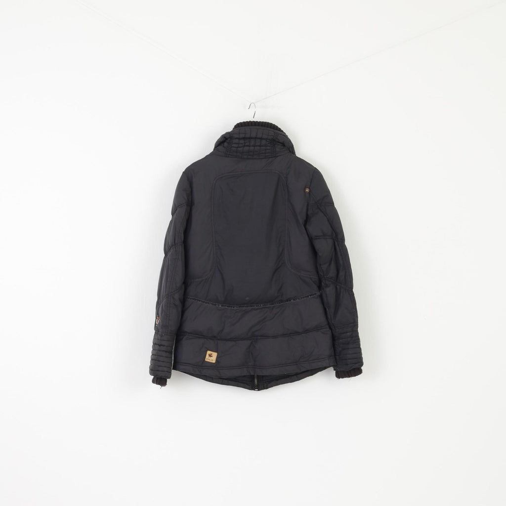 Khujo Women L (M) Jacket Black Padded Nylon Sarafina Style Vintage Zip Up Top