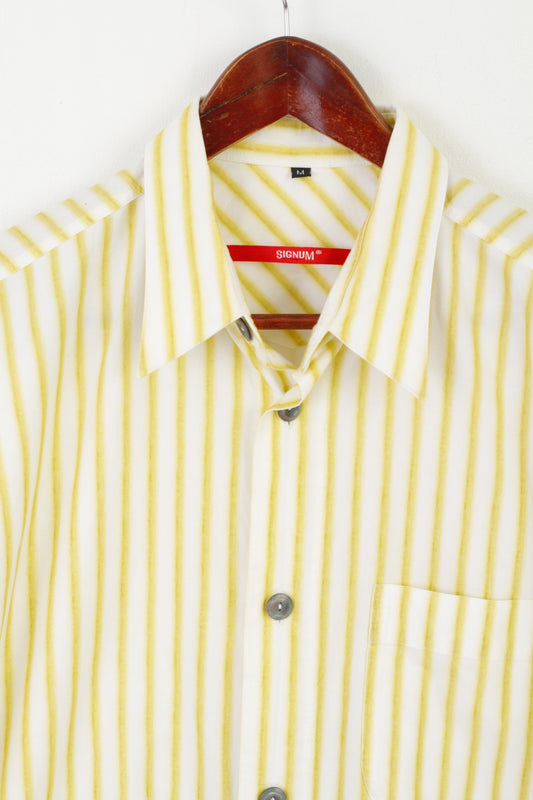 Signum Men M Casual Shirt Yellow Striped Cotton Vintage Streetwear Pocket Top