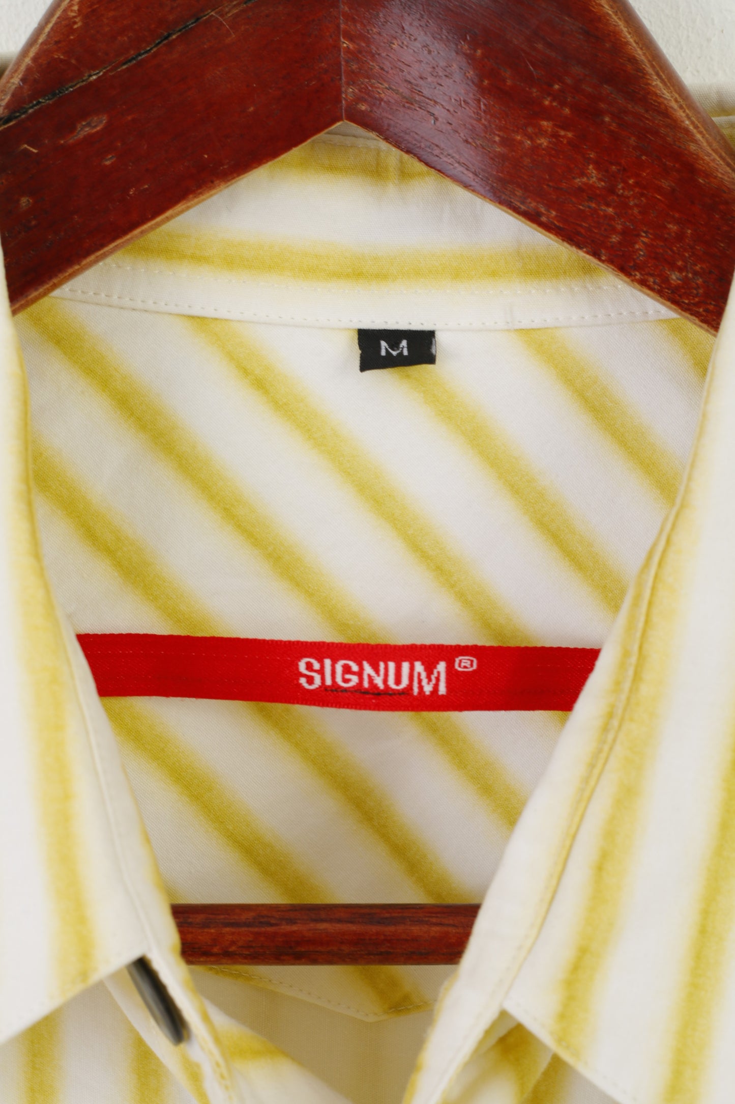 Signum Men M Casual Shirt Yellow Striped Cotton Vintage Streetwear Pocket Top