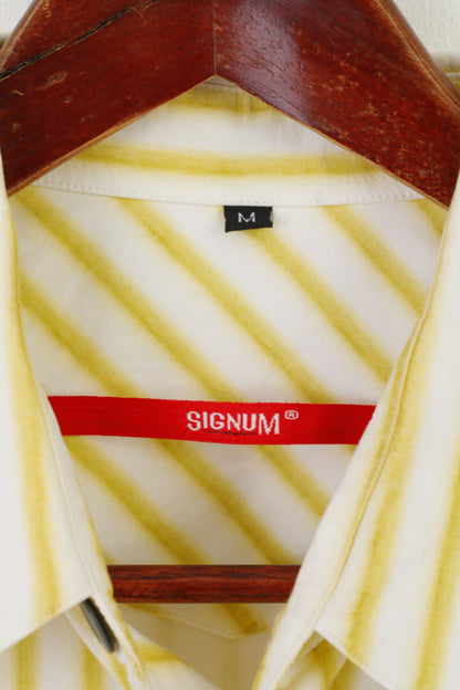 Signum Men M Casual Shirt Yellow Striped Cotton Vintage Streetwear Pocket Top