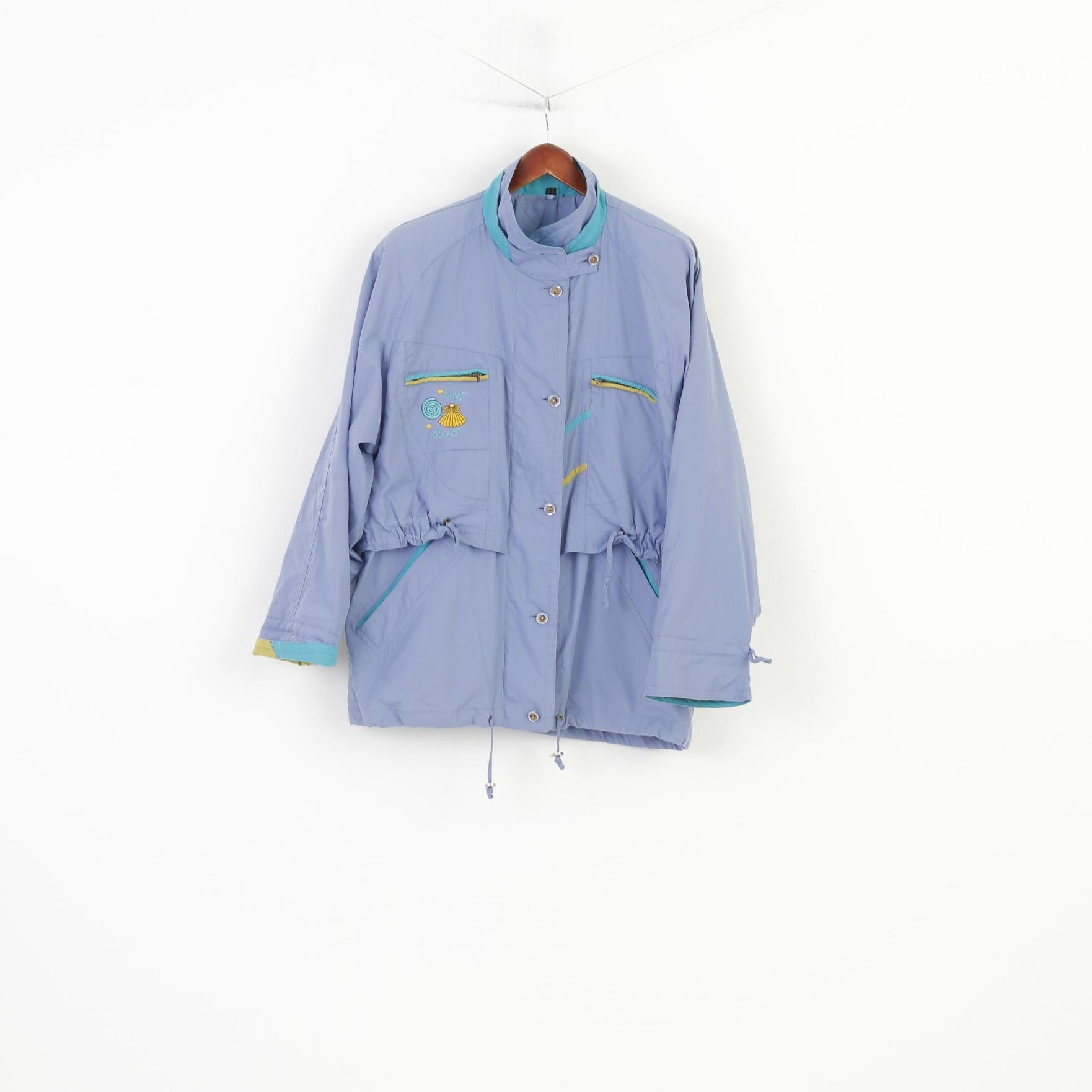 Gina S Women 16 44 XL Jacket Purple Shoulder Pads Full Zipper Pockets Vintage Summer By Top