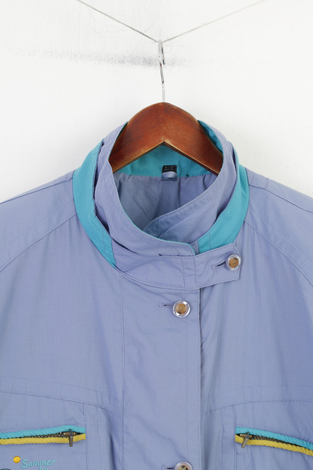 Gina S Women 16 44 XL Jacket Purple Shoulder Pads Full Zipper Pockets Vintage Summer By Top