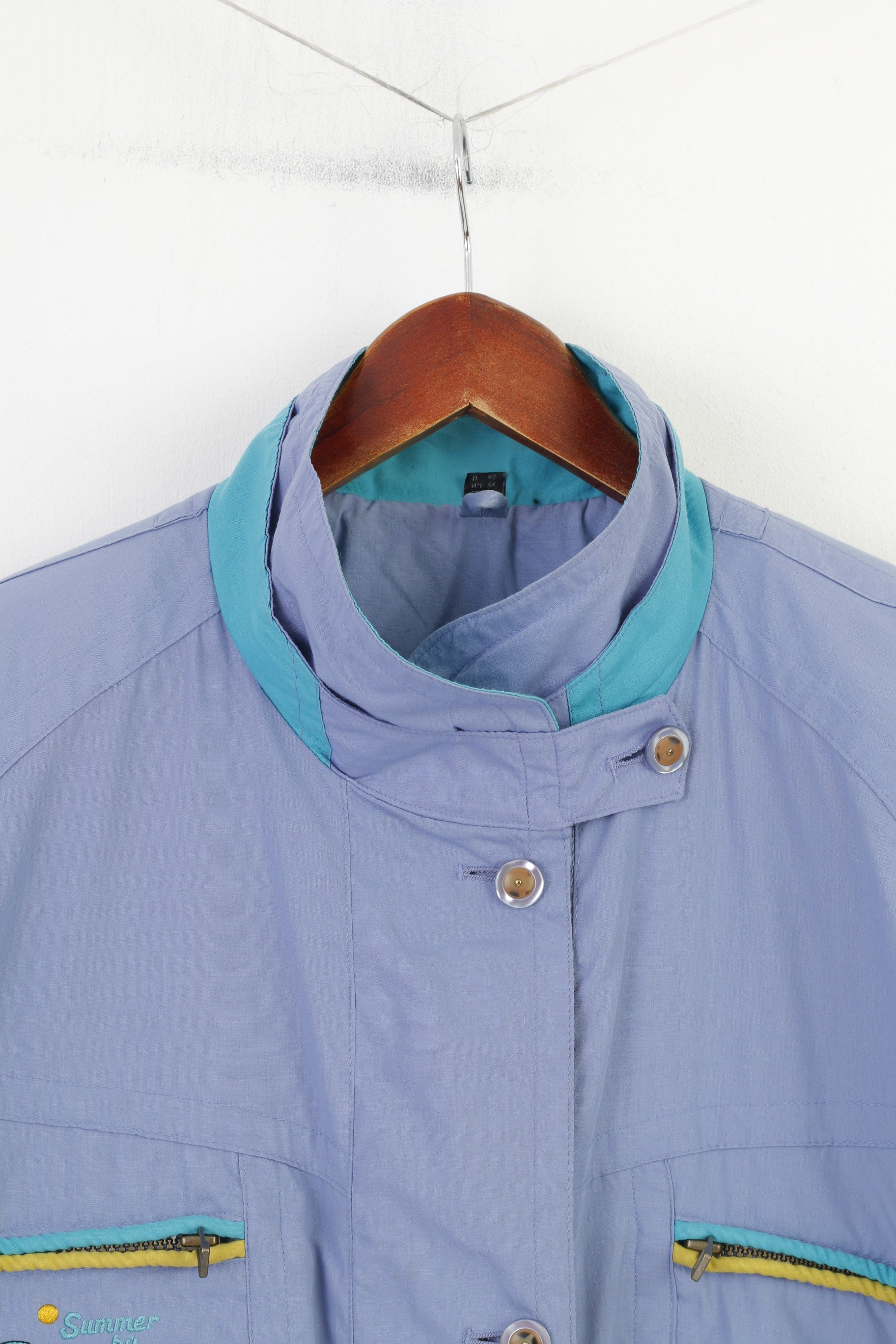 Gina S Women 16 44 XL Jacket Purple Shoulder Pads Full Zipper Pockets Vintage Summer By Top