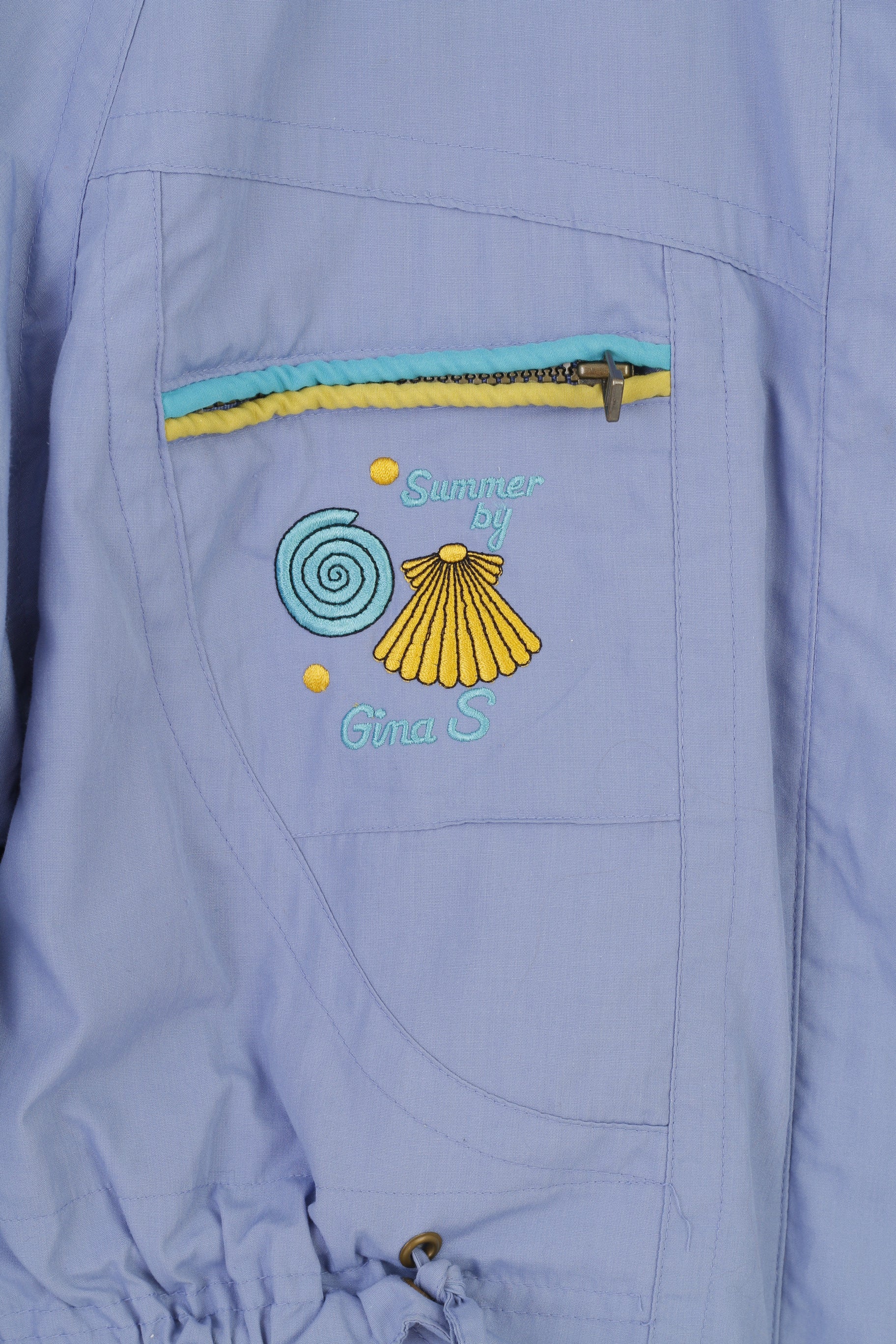 Gina S Women 16 44 XL Jacket Purple Shoulder Pads Full Zipper Pockets Vintage Summer By Top