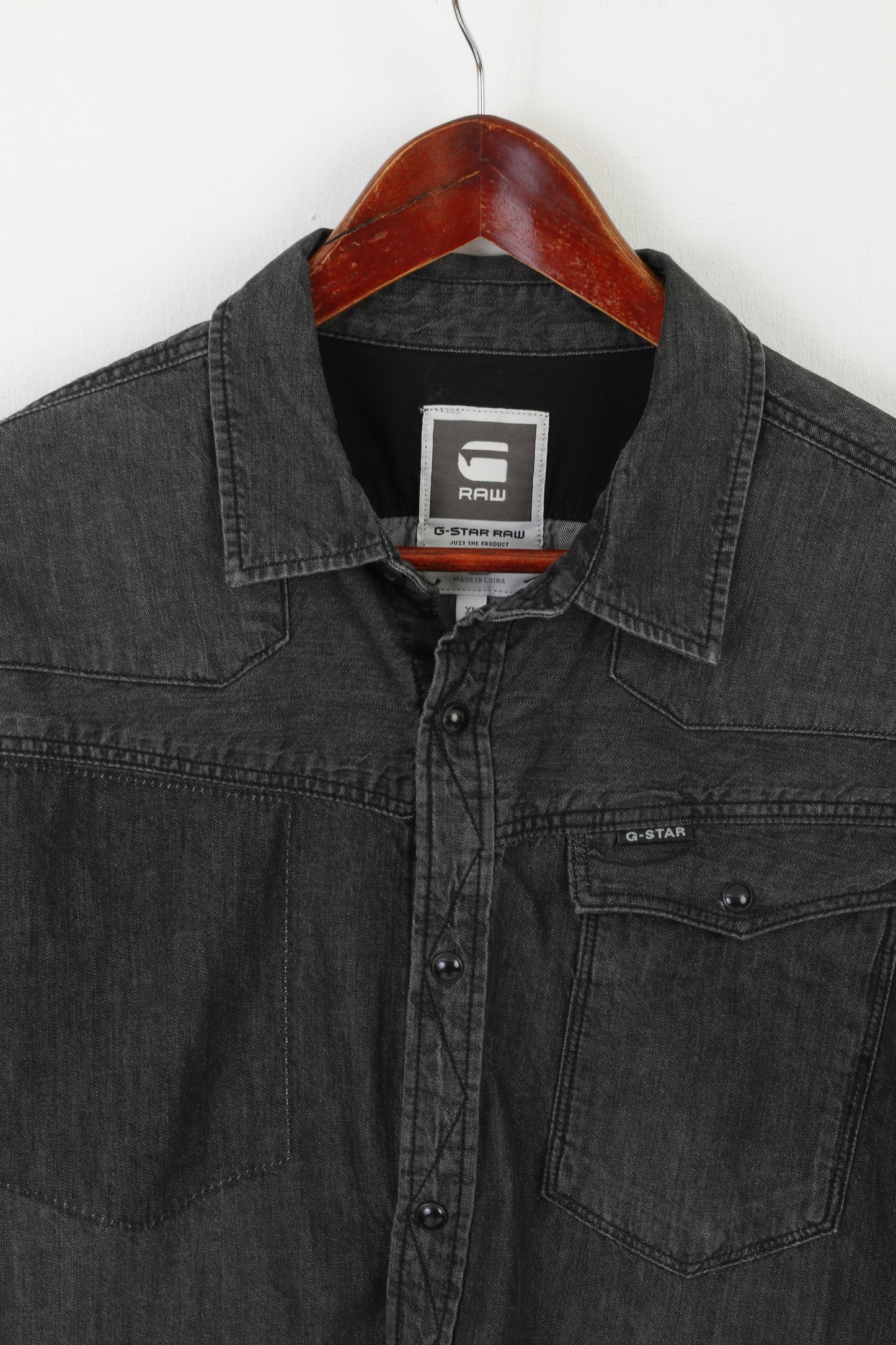 G-Star Raw Men XL Denim Shirt Gris Coton Vintage Snap Haut à manches longues