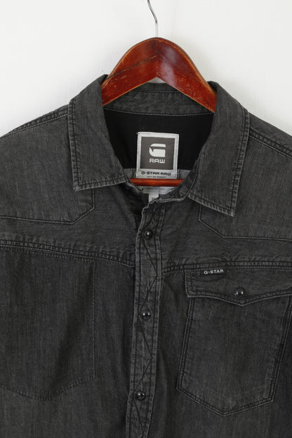 Camicia G-Star Raw da uomo XL in denim Top a maniche lunghe con bottoni automatici vintage in cotone grigio