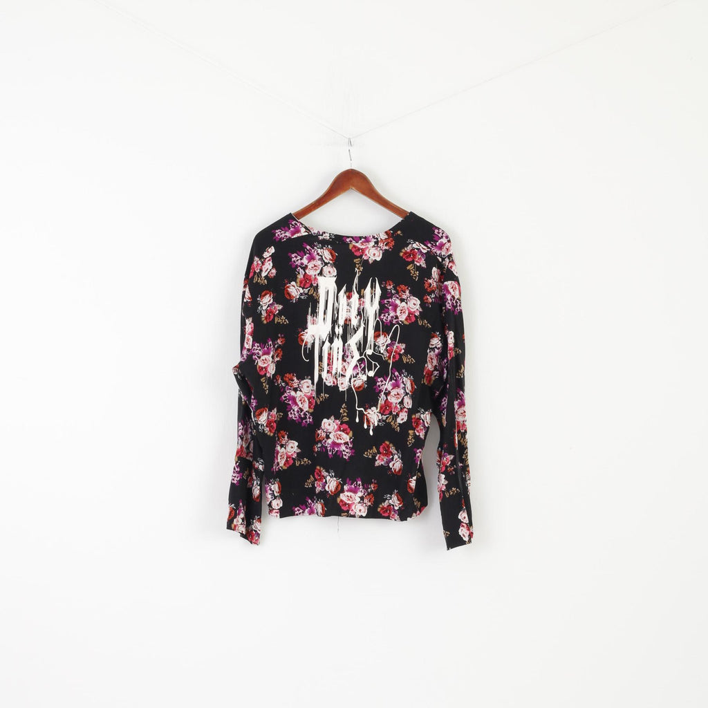 Tiger Of Sweden Jeans Women M Shirt Black Pink Floral Print Viscose Long Sleeve Top