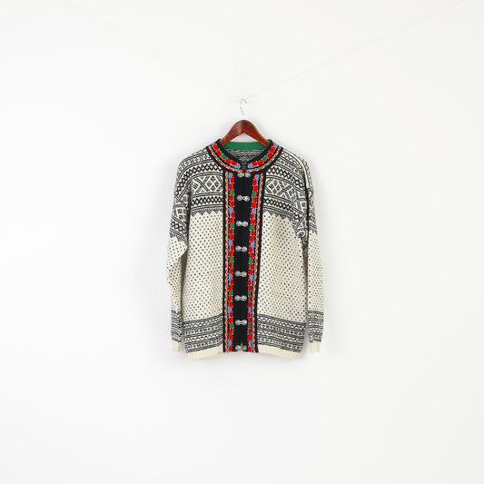 Vintage Men M Cardigan Beige Aztec Tyrol Trachten Austria Wool Knit Sweater