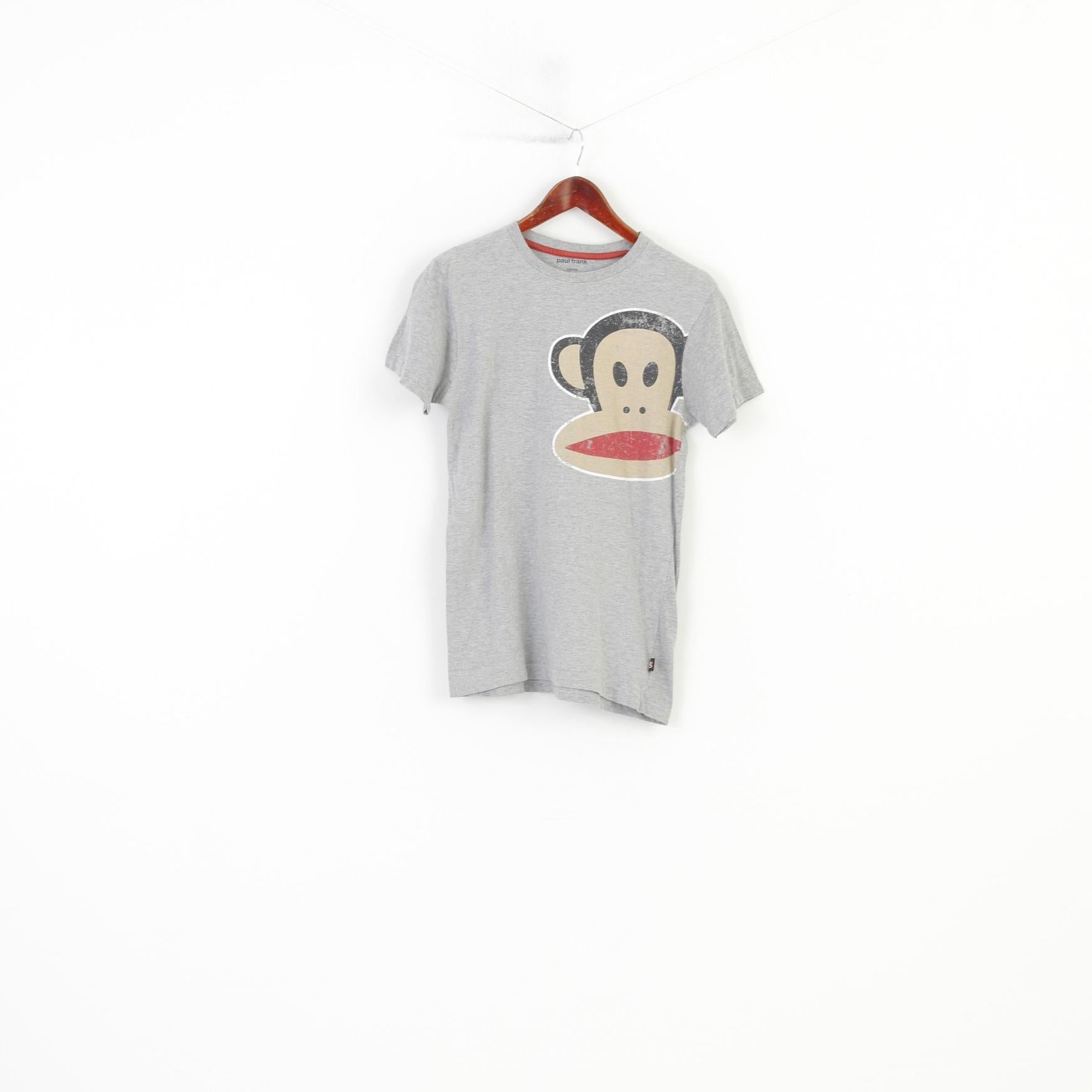 Paul Frank Tenns Boys 16 Age 176 T-Shirt Grey Graphic Big Logo Monkey Cotton Crew Neck Short Sleeve Top